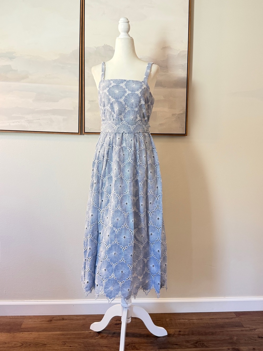 Antonio Melani Light Blue Eyelet Midi Dress Size 4